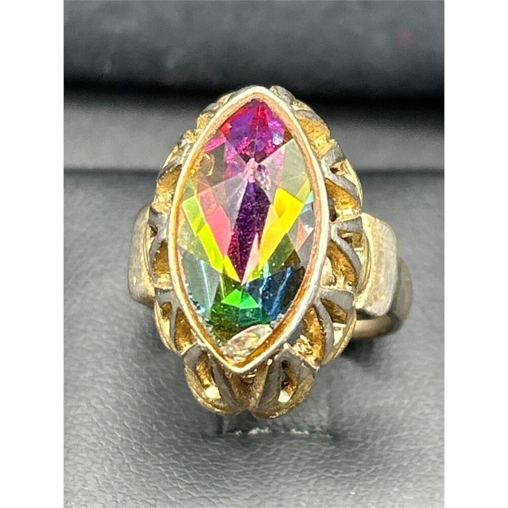 Vintage Whiting & Davis Watermelon Tourmaline Quartz Ring 5.5 - Picture 4 of 8